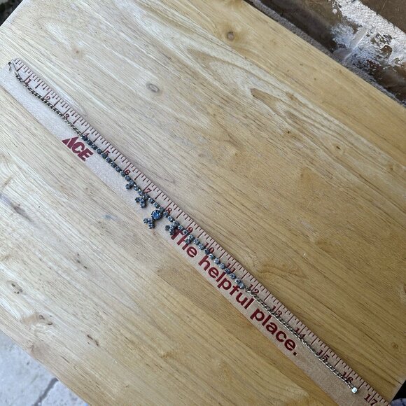 VTG 1950s Choker Necklace Light Blue Rhinestones Silver Tone Sparkly Fancy 16" L - Picture 7 of 9